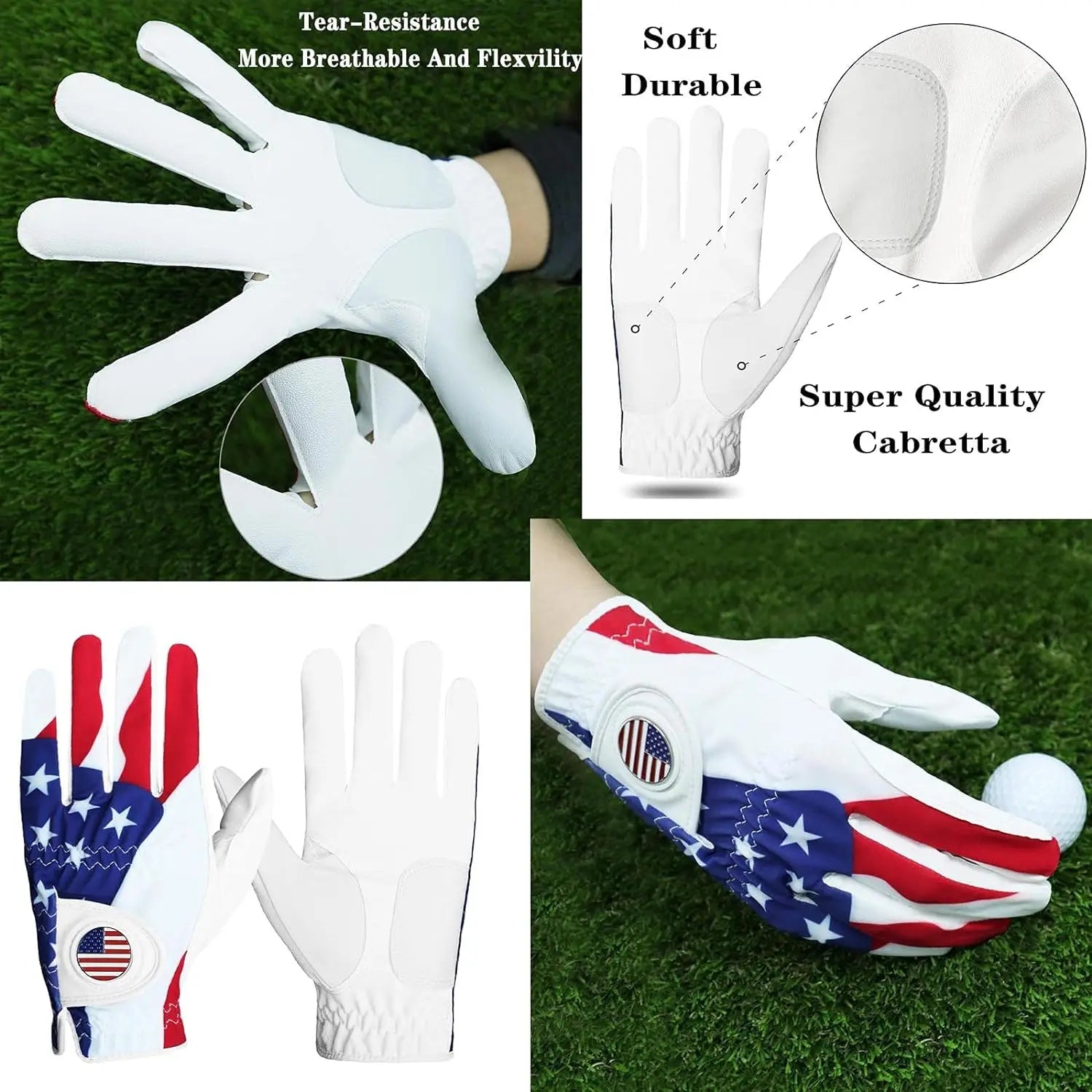 Golf Gloves Men Right Handed Golfer Left Hand with Ball Marker 2 Pack Leather Breathable Weathersof Grip Size Medium ML Large XL