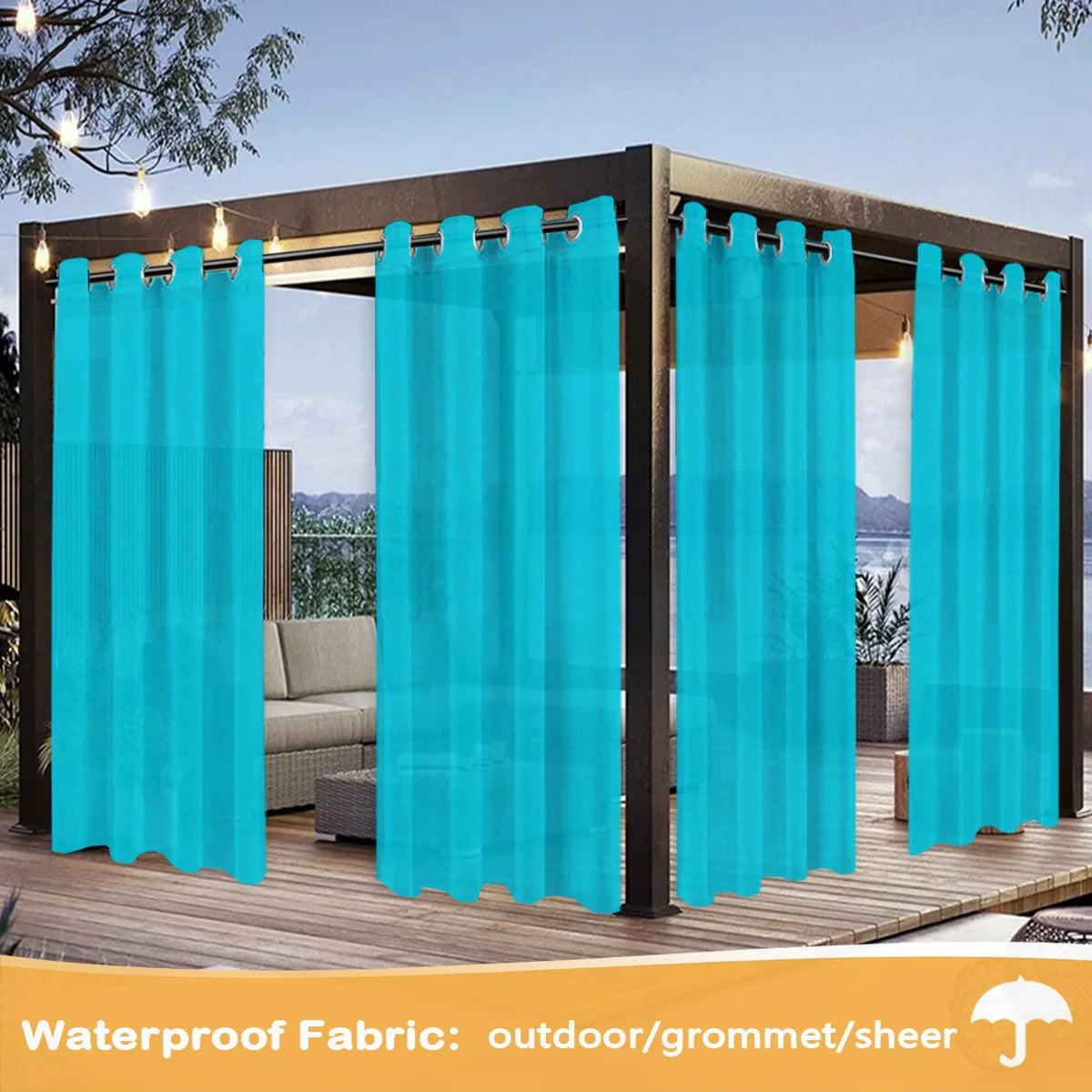 4PCS  Light, Semi-Sheer, Grommet Top For Courtyards, Terraces, Swimming Pools, Balconies