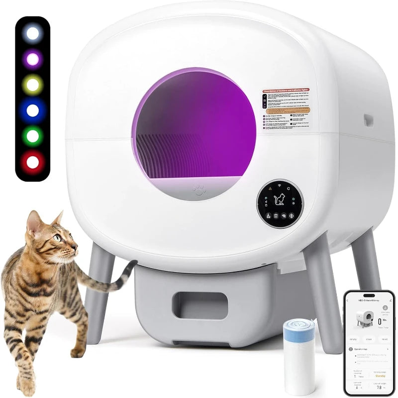 Extra Large  Multiple Cats, Odor-Free, App-Controlled, Ambient Light Waste Disposal