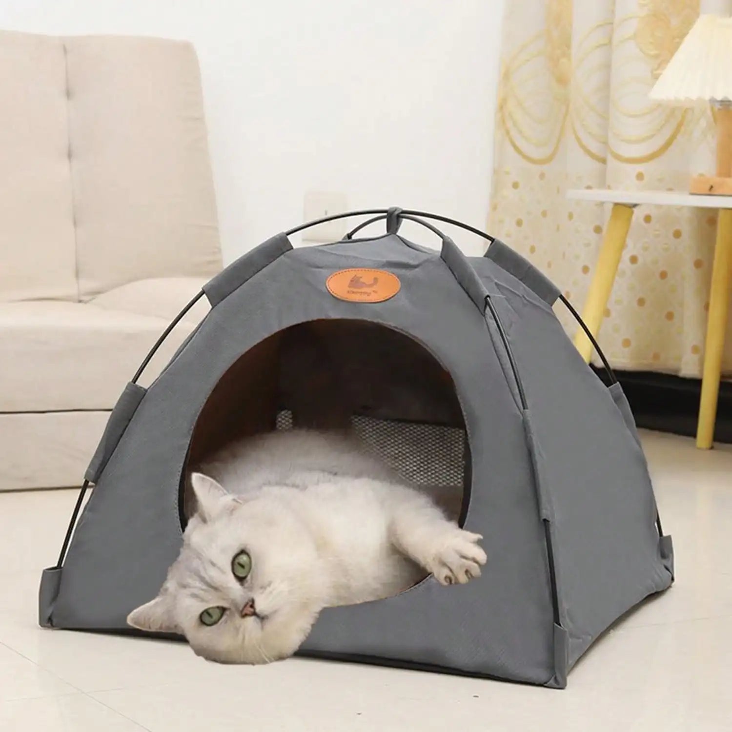 Pet Tent House Suitable for Indoor Small Dog House with Cooling Pad Photo Props Pet Tent House Bed Rattan Mat