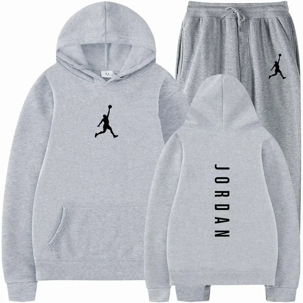 2025 Spring and autumn outdoor fitness basketball casual sportwear set fashion men's hooded jumper + jogging pants two-piece set