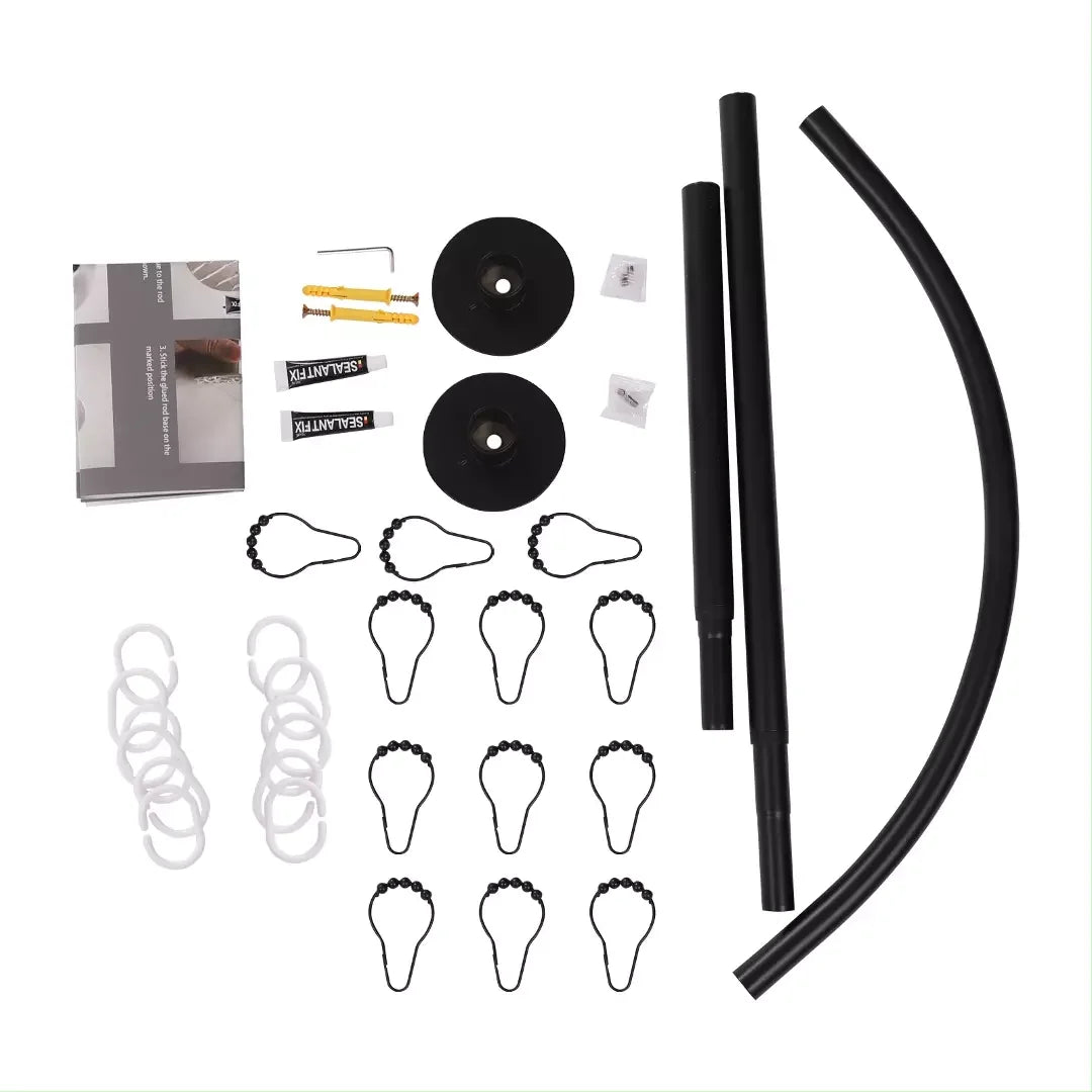 Adjustable Curved Shower Curtain Rod Stainless Steel Bathrooms Bath Pole Rail L Shape No Drilling Corner Telescopic Rod