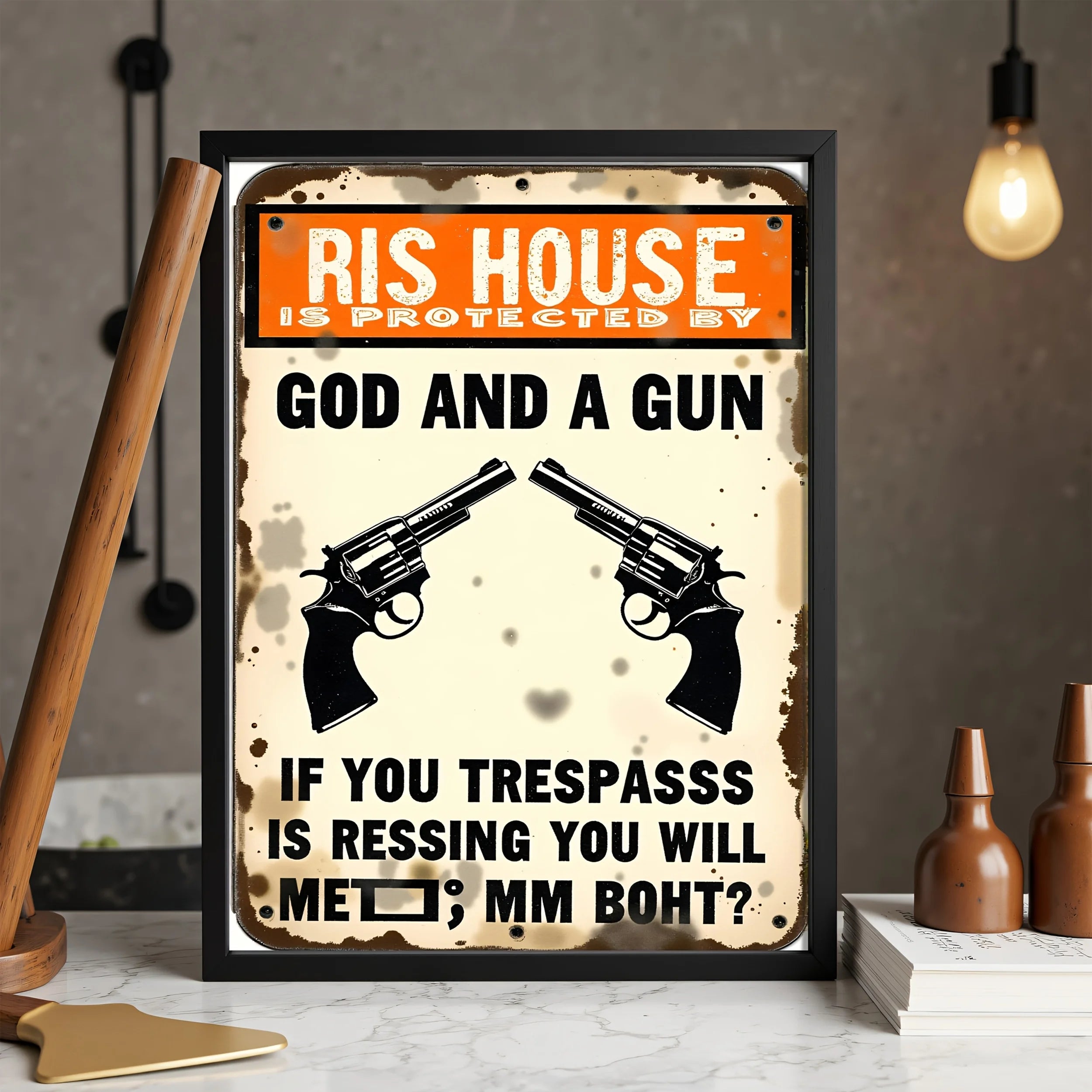 Vintage Revolver Design, Moisture-Proof Oil Painting on Recycled Wood,