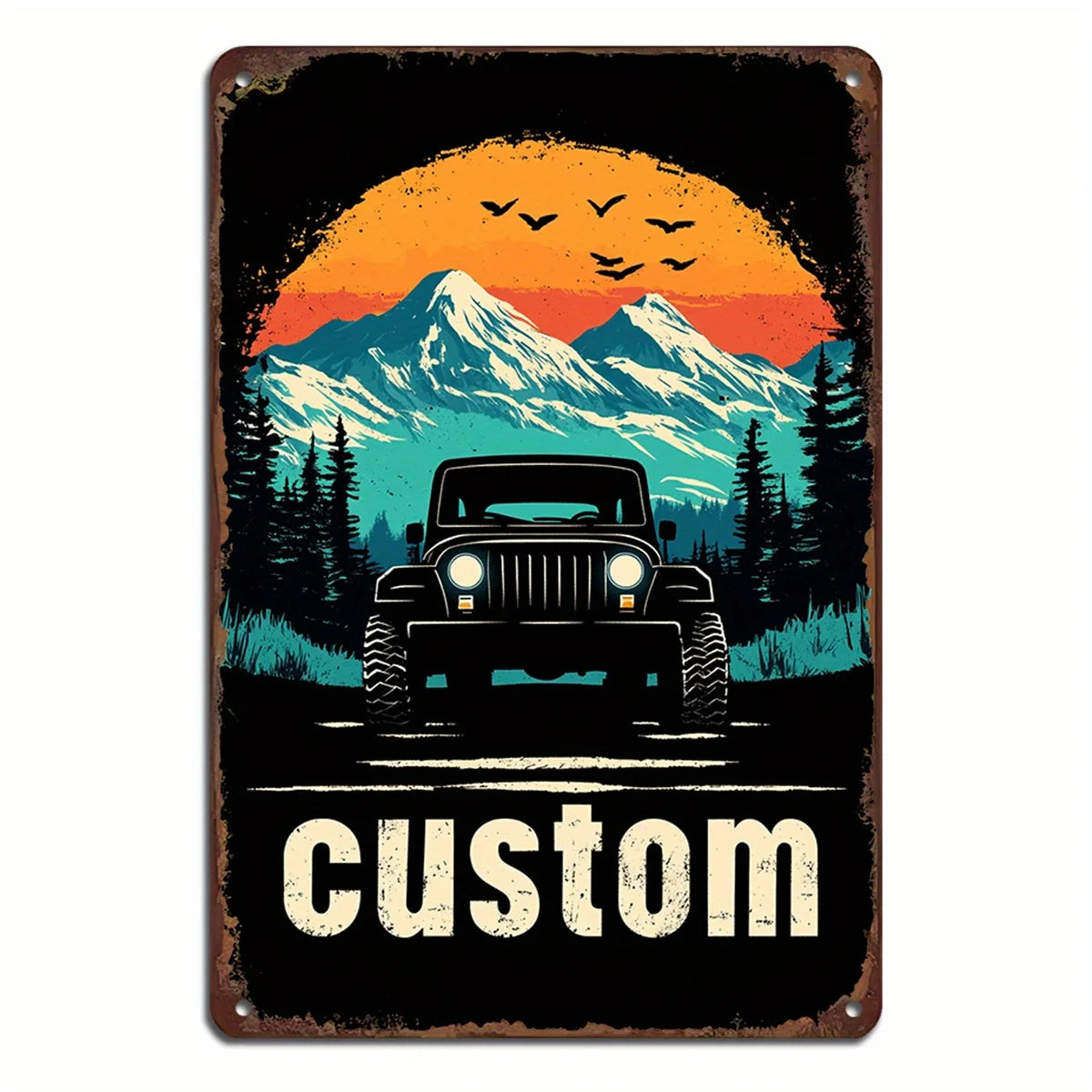 1PC Vintage Night Car Metal Tin Wall Art Iron Painting Antique Plaque for Garage & Wilderness Decor 8x12 Inches
