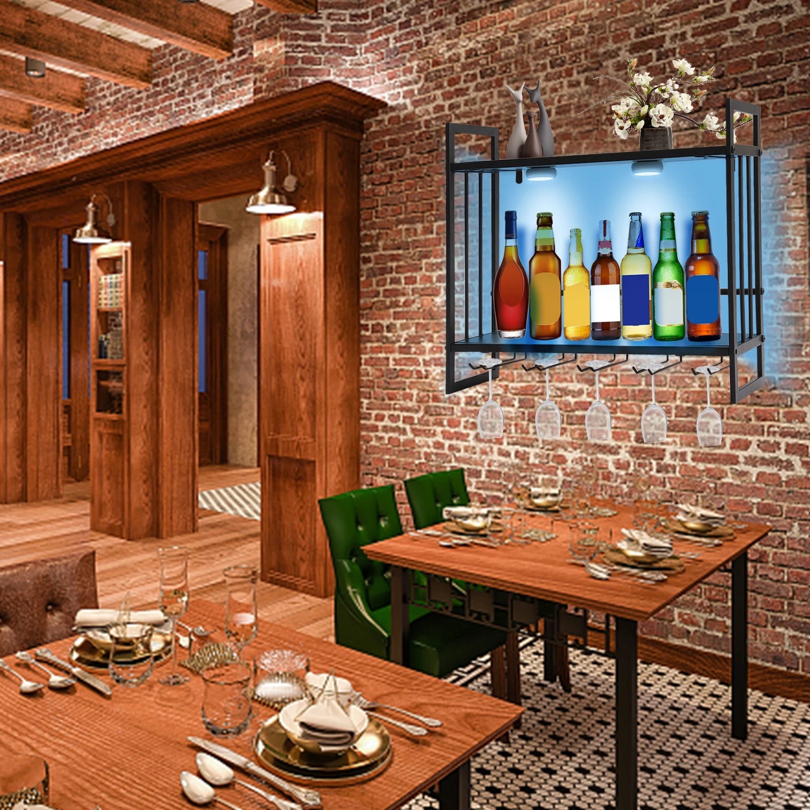 LED Wine Rack Wall Mounted 23.6In Metal