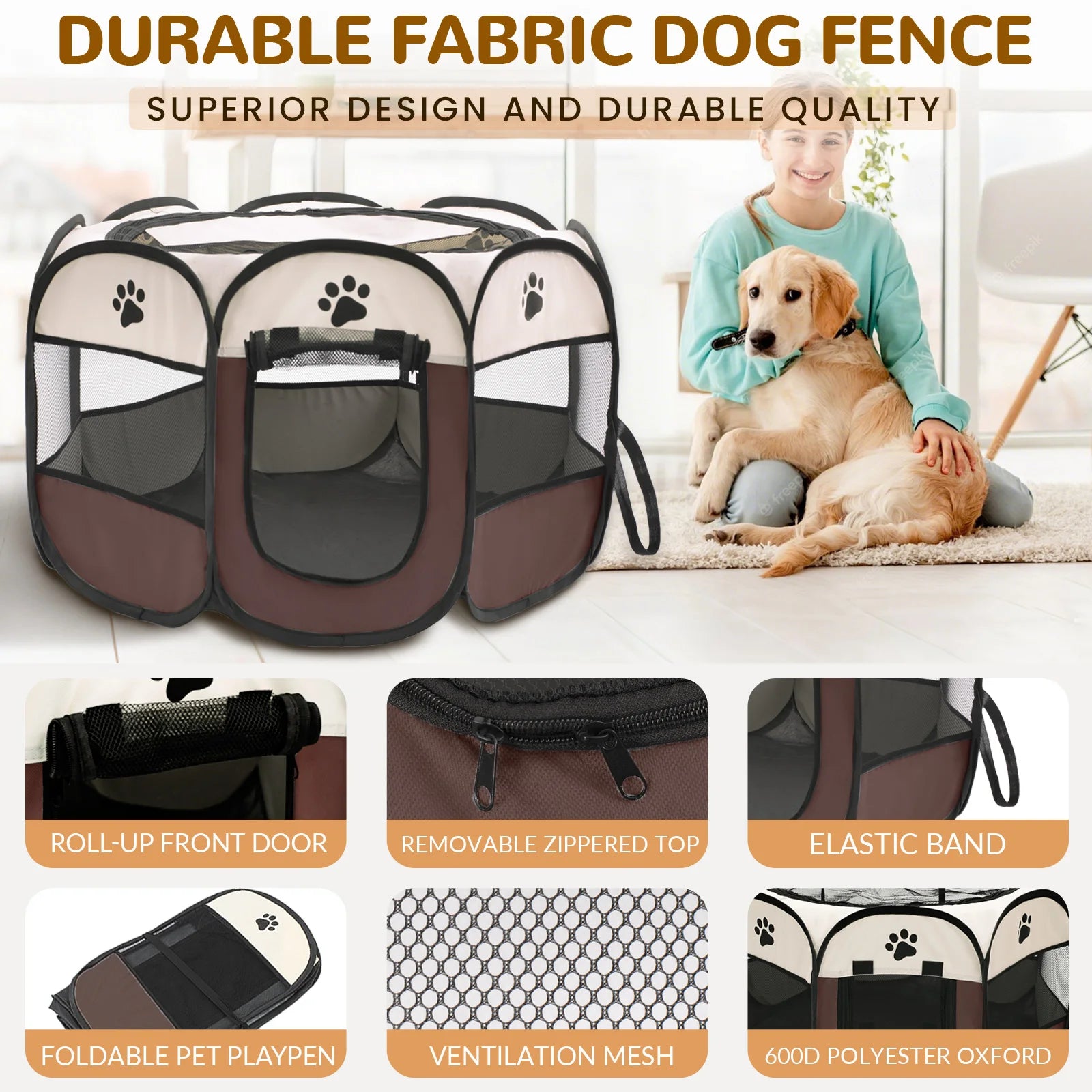 Foldable Pet Playpen for Dogs & Cats - , Portable Octagonal Design for Indoor/Outdoor