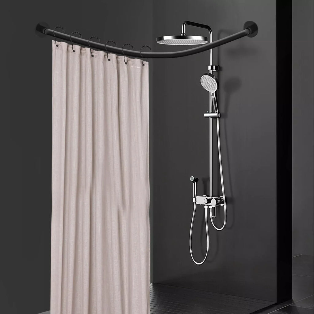 Adjustable Curved Shower Curtain Rod Stainless Steel Bathrooms Bath Pole Rail L Shape No Drilling Corner Telescopic Rod