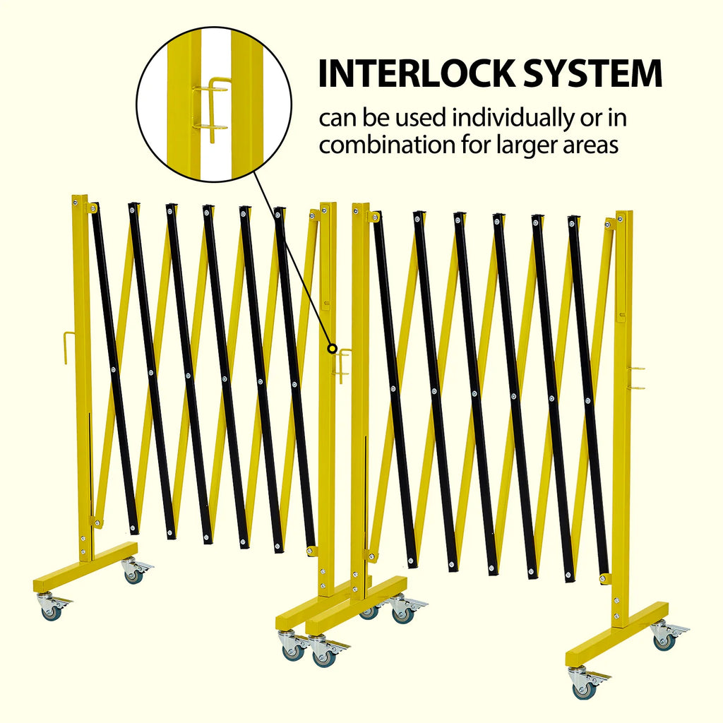, 11 Feet, Mobile Safety Barrier Gate, Retractable Traffic Fence With Warning Board Casters