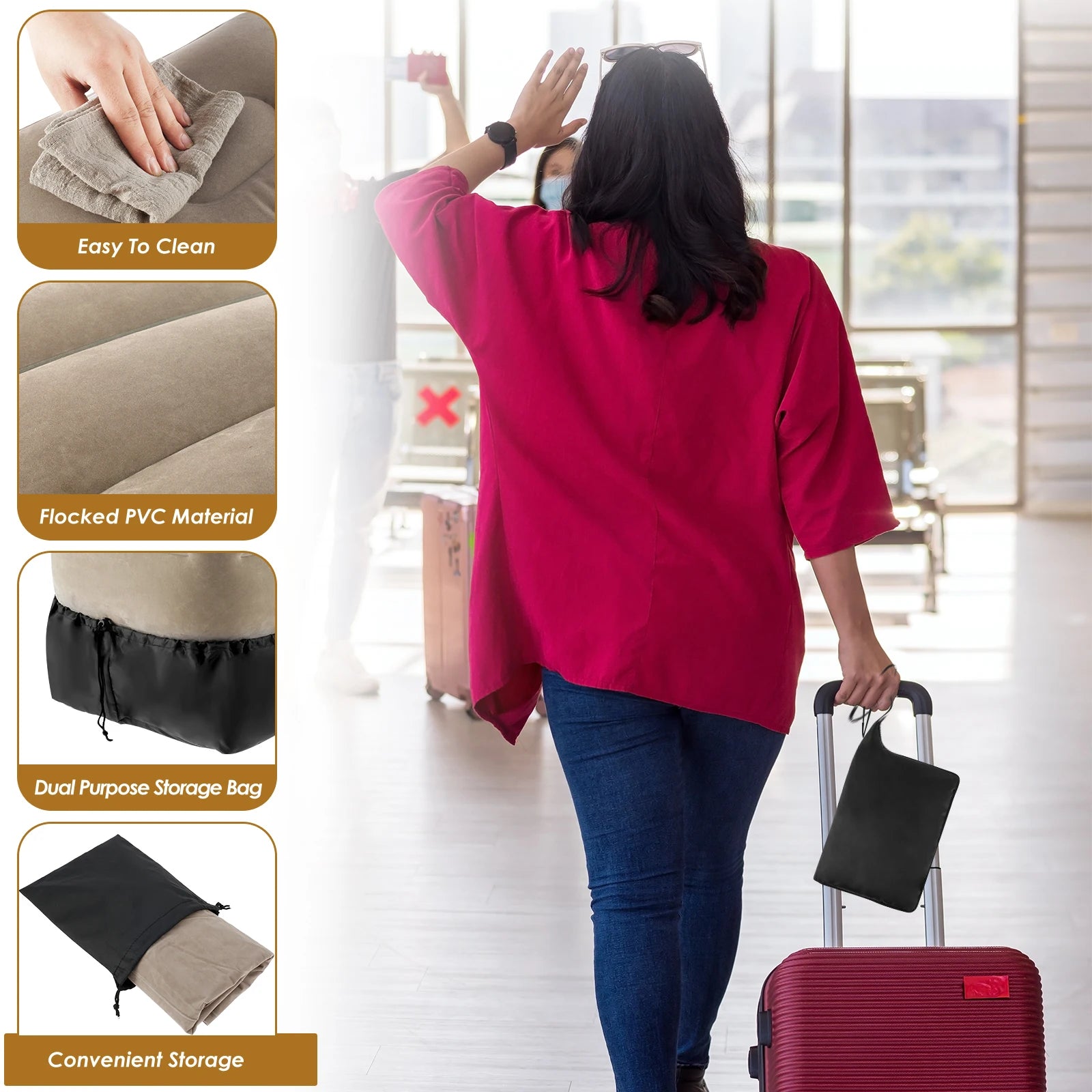 Inflatable Footrest Pillow PVC Flight Sleeping Footrest Rest Pillow 3 Layer Height Adjustable Car Bus Travel Foot Rest Pillow