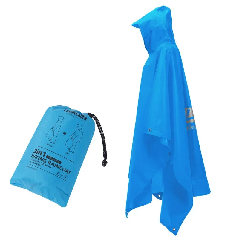 3 In 1 Outdoor Raincoat Hooded Sleeve Long Waterproof Rain Poncho Motorcycle Rain Cover Camping Hiking Travel Rainwear Tent
