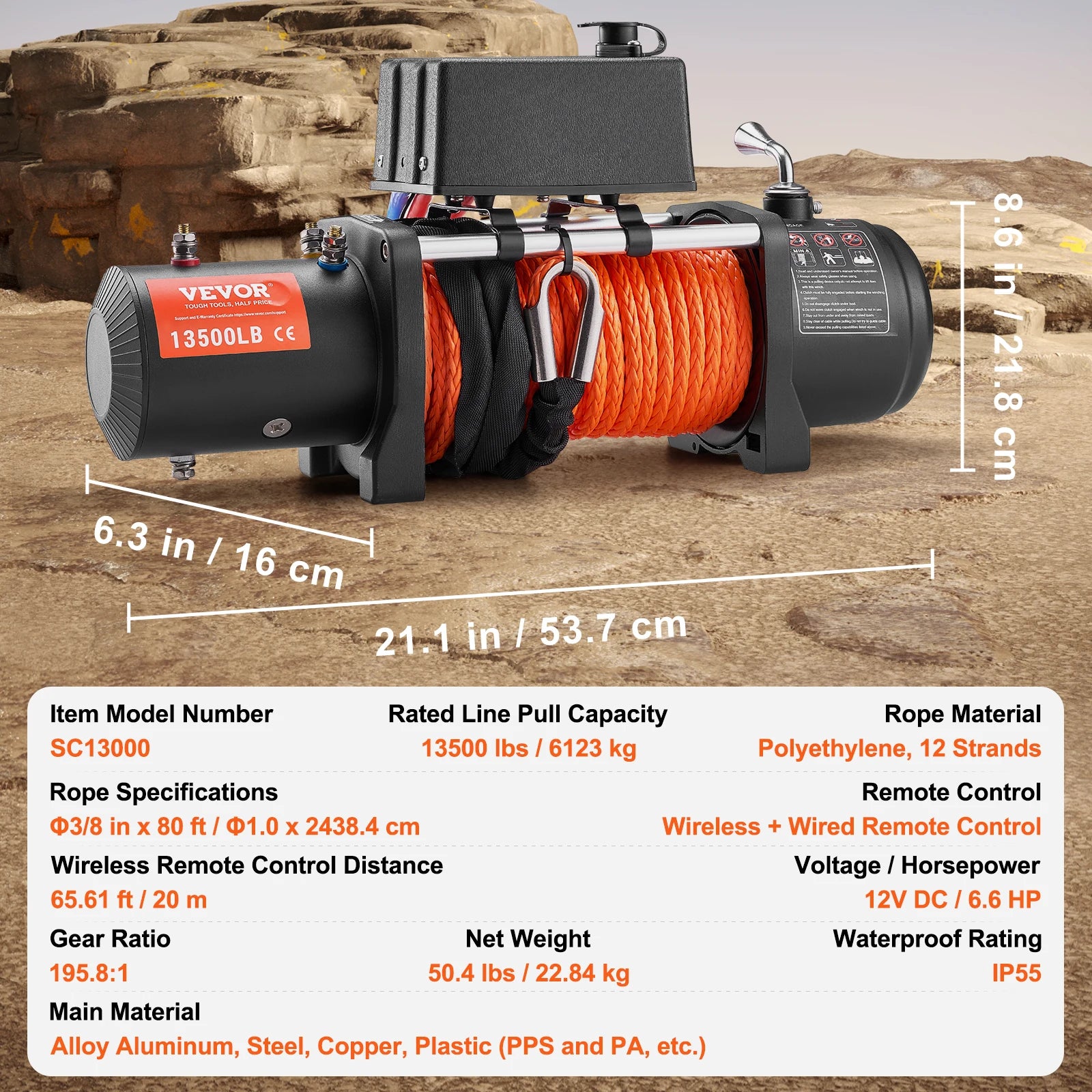 SucceBuy 13500lbs Electric Winch Car Truck Winch with 80ft Synthetic Rope Wireless & Wired Remote Control for Towing Off-Road