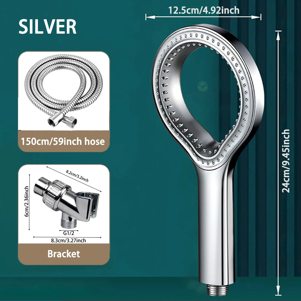 High Pressure Shower Head Hollow-ring Design Portable Handheld Filtered Shower Head Set Large Water Flow Bathroom Accessories