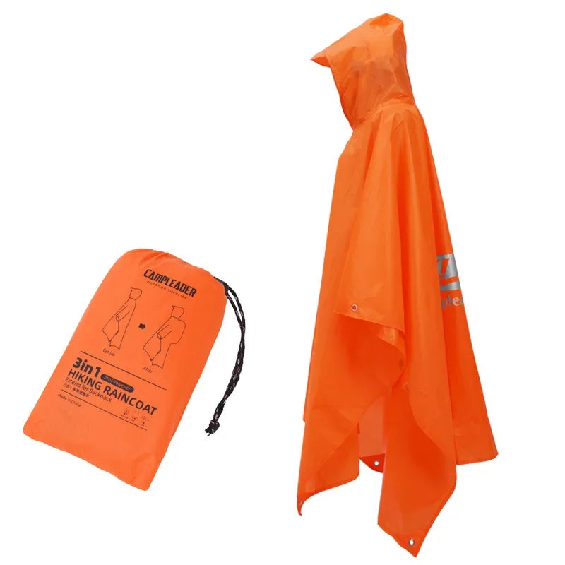 3 In 1 Outdoor Raincoat Hooded Sleeve Long Waterproof Rain Poncho Motorcycle Rain Cover Camping Hiking Travel Rainwear Tent