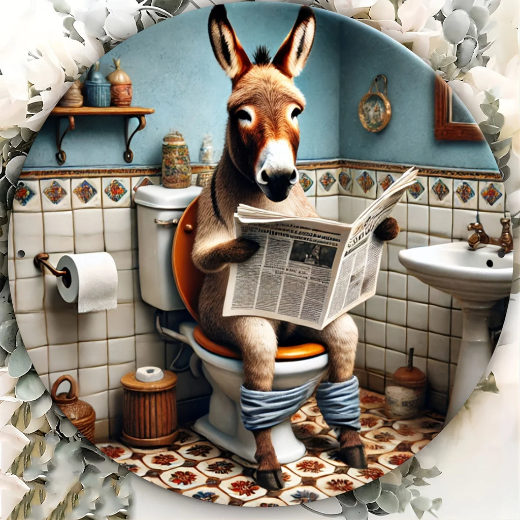 Funny Donkey Aluminum Wall Art - Metal Round Sign for Home, Bar, Cafe, Farmhouse Decor - Perfect Gift for All Occasions