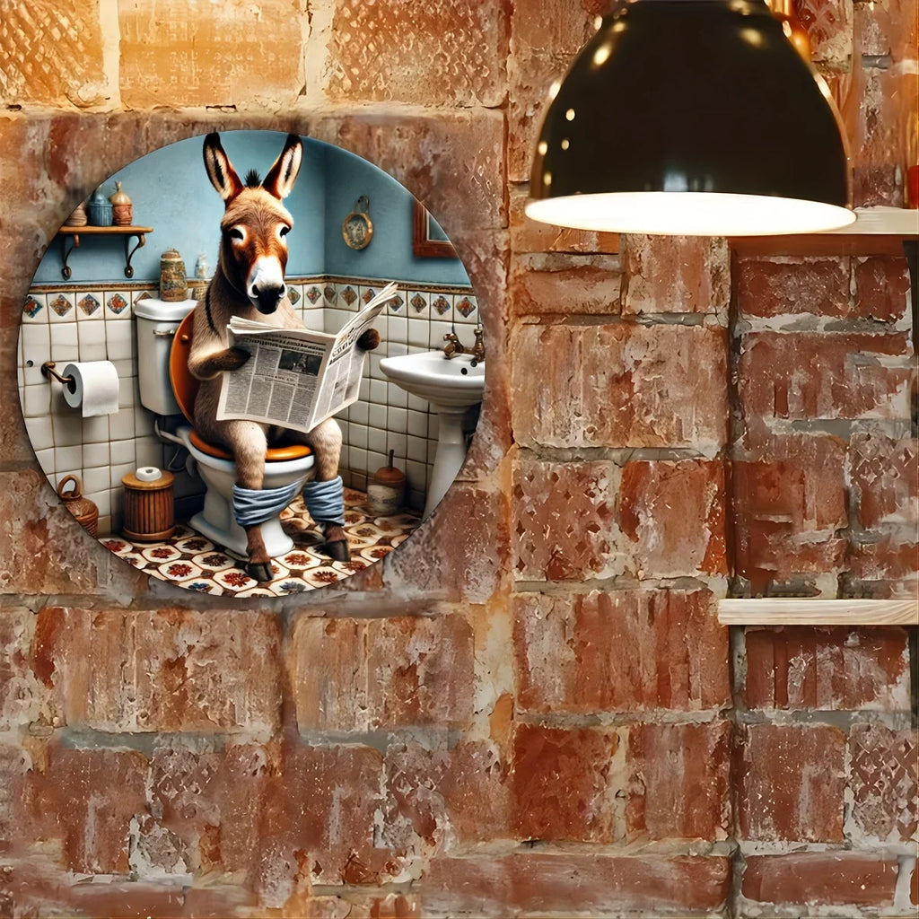 Funny Donkey Aluminum Wall Art - Metal Round Sign for Home, Bar, Cafe, Farmhouse Decor - Perfect Gift for All Occasions
