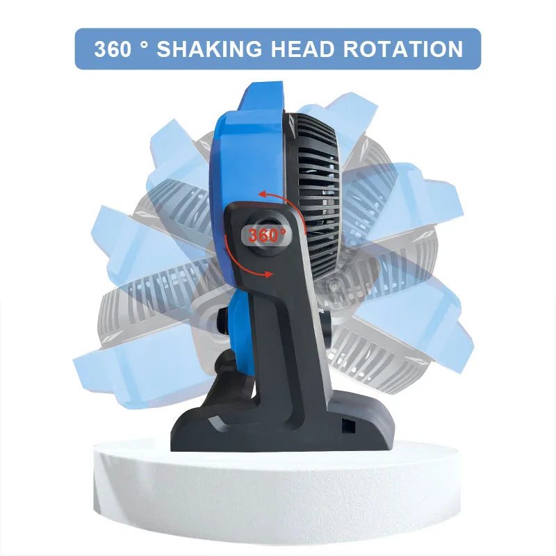 HERZO 12V Cordless Outdoor Camping Fan 3rd Gear Speed Change 360 Degree Rotation Tripod Design Rechargeable Battery DIY