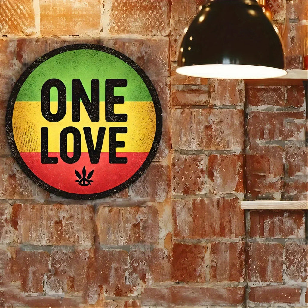 "One Love 7.8" Round Aluminum Metal Sign - HD Printed Decor for Home, Café, Garage, Patio - Perfect Gift for Loved Ones"