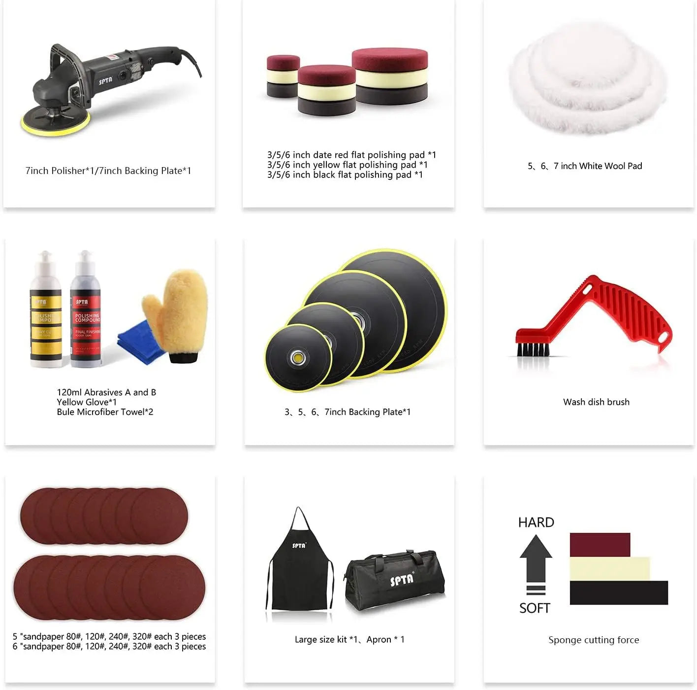 Buffer Polisher, Spta 7 Inch 180Mm Rotary Polisher Car Polisher Electric Polisher Ro Polisher & Polishing Pads Set For Auto