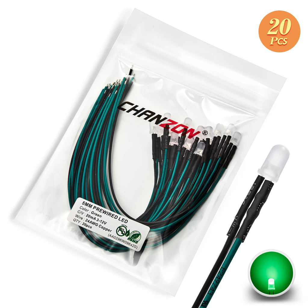 12V 5mm LED Diode Kit White Red Green Blue Yellow Orange Prewired 5 9 12 V Diffused Light Emitting Indicator Assortment Assorted