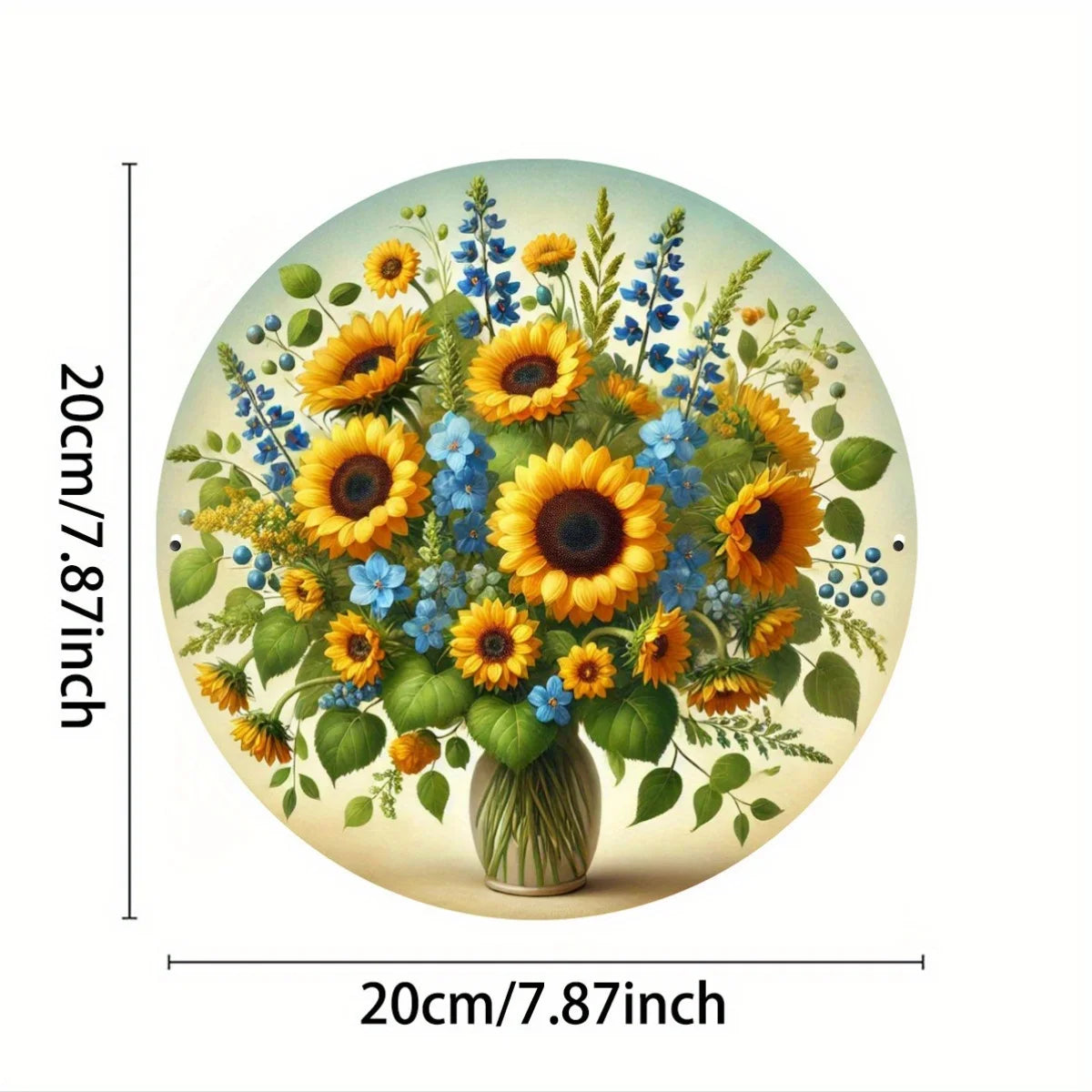 Summer Sunflower Metal Wall Decor - 7.8" Round High Definition 2D Print, Perfect for Home, Garden, or Gifts