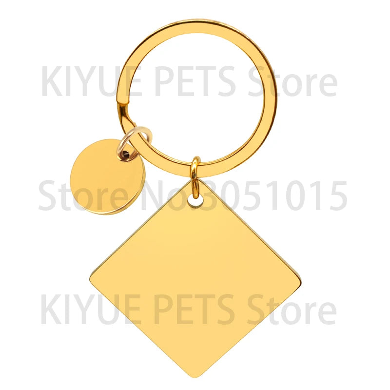 20Sets Pet Dog ID Tag Stainless Steel Mirror Metal Blank Square Personalized Keychain Keyring Engravable Anti-lost Accessories