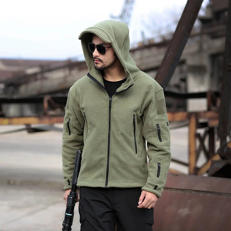 Men's Outdoor Hiking Hooded Coats Warm Military Tactical Sport Fleece Hoodie Jacket Multi-Pockets