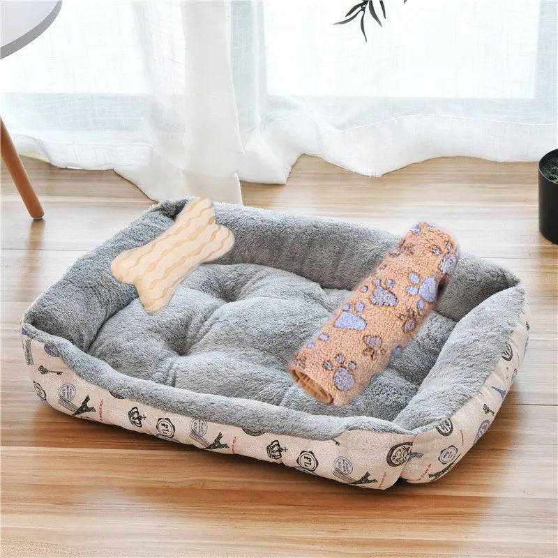Pet Large Dog Bed Warm House Candy-colored Square Nest