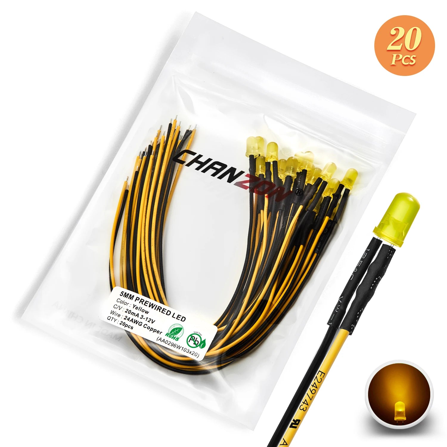 12V 5mm LED Diode Kit White Red Green Blue Yellow Orange Prewired 5 9 12 V Diffused Light Emitting Indicator Assortment Assorted