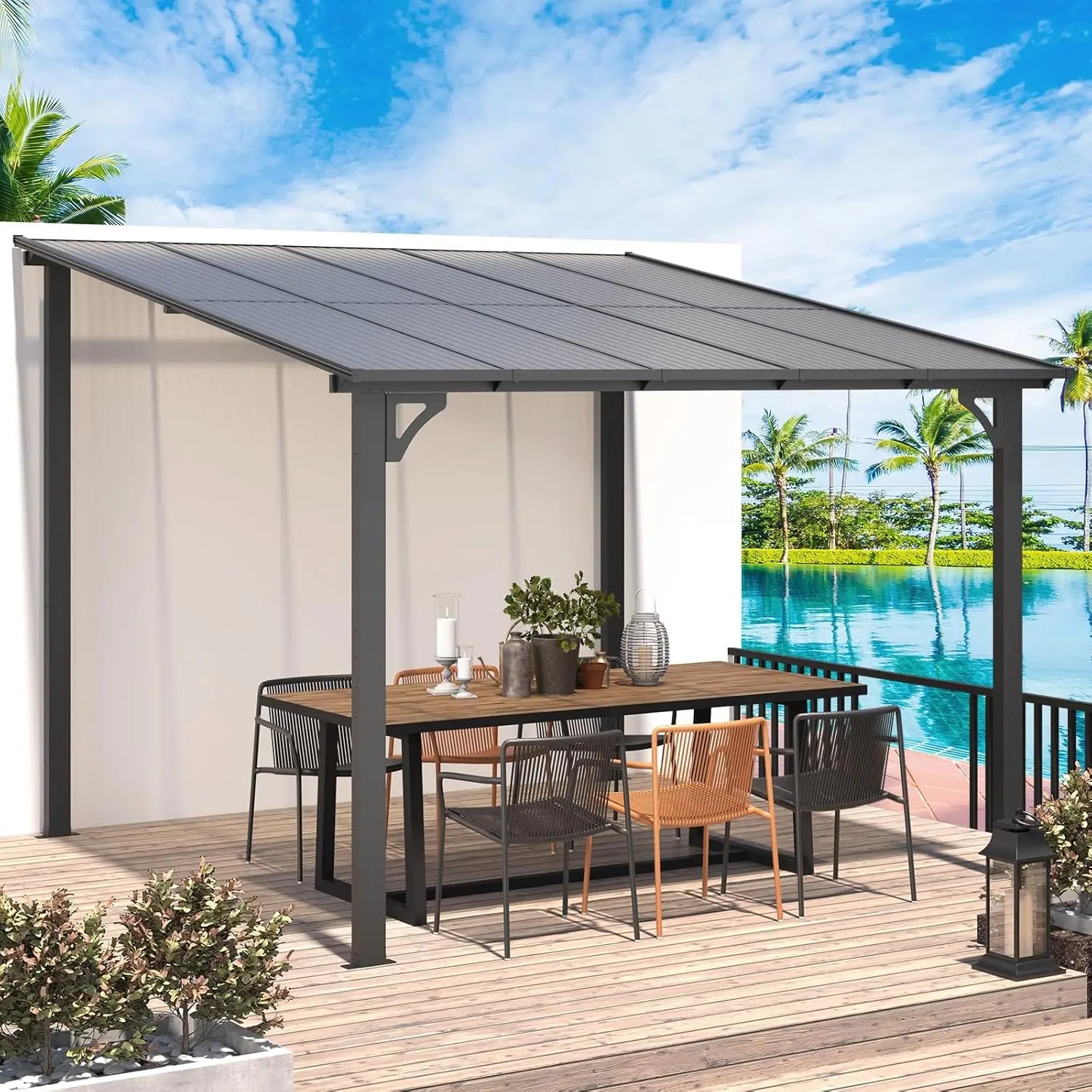U-Max 10' X 10' Outdoor Gazebo Pergola On Clearance, Lean To Wall-Mounted Metal Awnings Pergolas And Gazebos For Patio, Panel