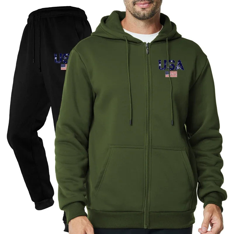 Men's Fashion Outdoor Fitness Jogging Sports Luxury Casual Zipper Hoodie and Pants Set Clothing