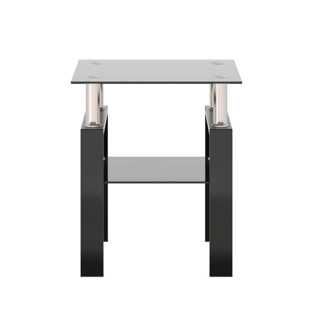 1-Piece Modern Tempered Glass Tea Table Coffee Table End Table Square Table for Living Room Black
