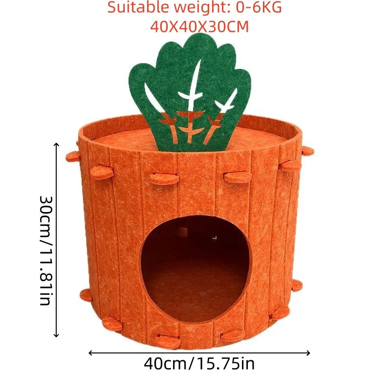 Carrot Cat Nest Semi-enclosed Large Space Felt Kitten Beds Wear-resistant Cat House Hiding Cave Pet Cat Bed