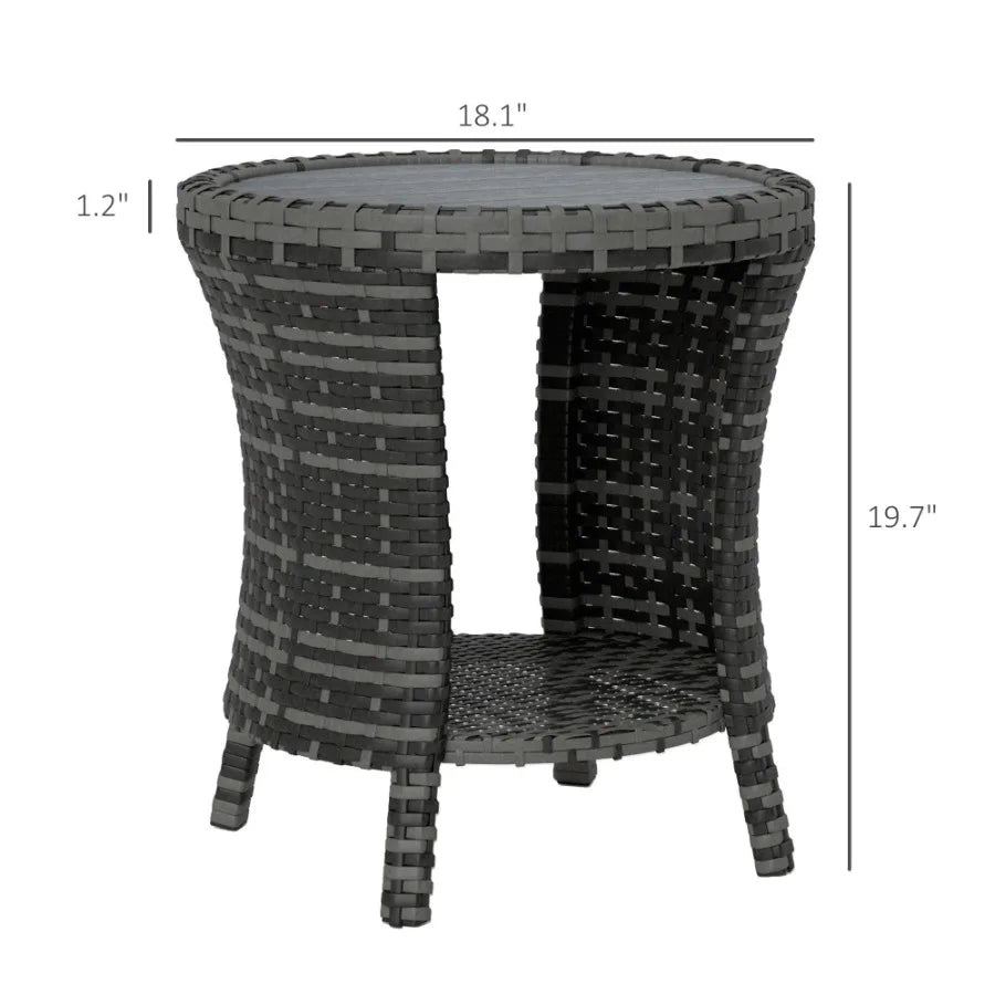 18 Wicker Outdoor Coffee Table PE Rattan  Storage Composite Wood Top Gray