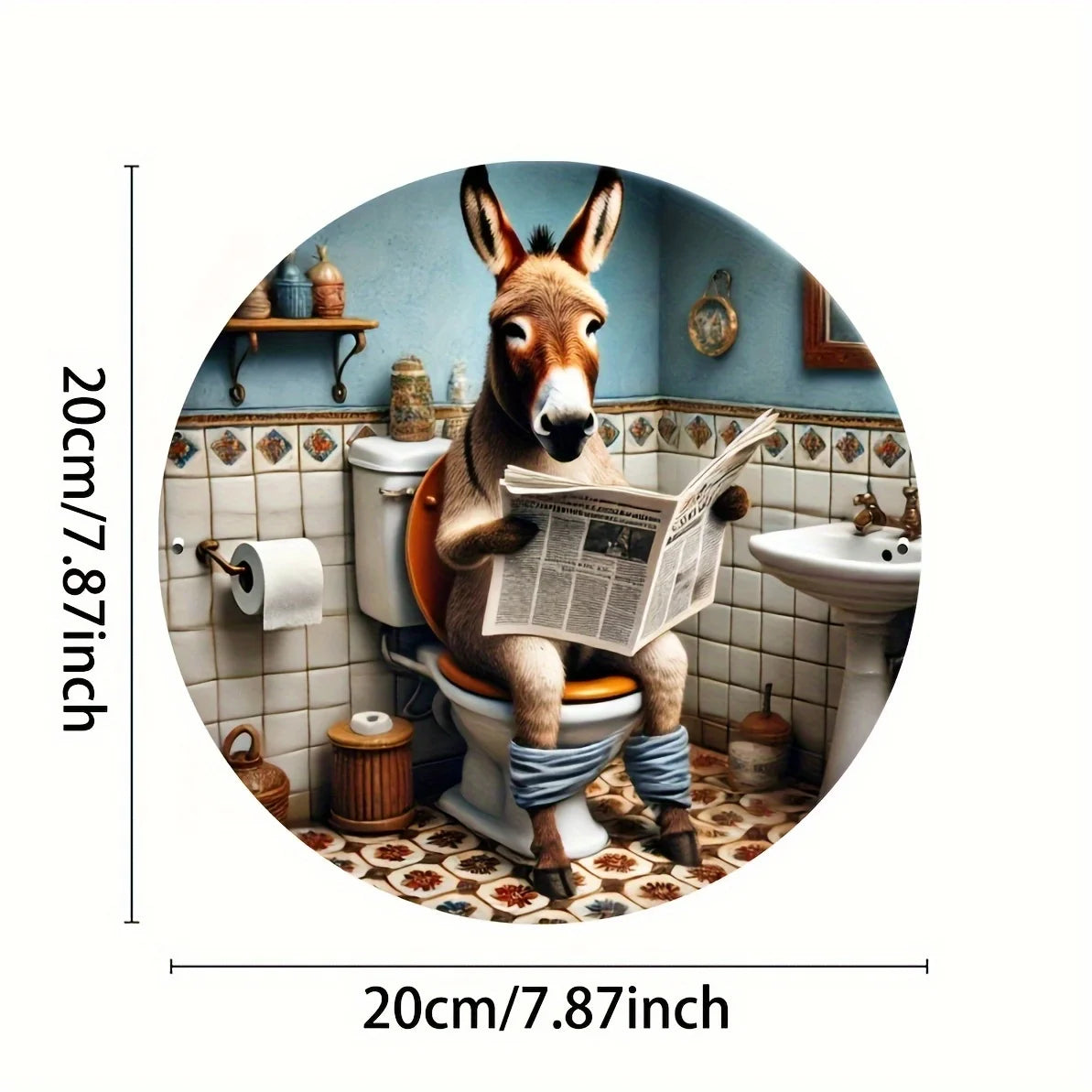 Funny Donkey Aluminum Wall Art - Metal Round Sign for Home, Bar, Cafe, Farmhouse Decor - Perfect Gift for All Occasions