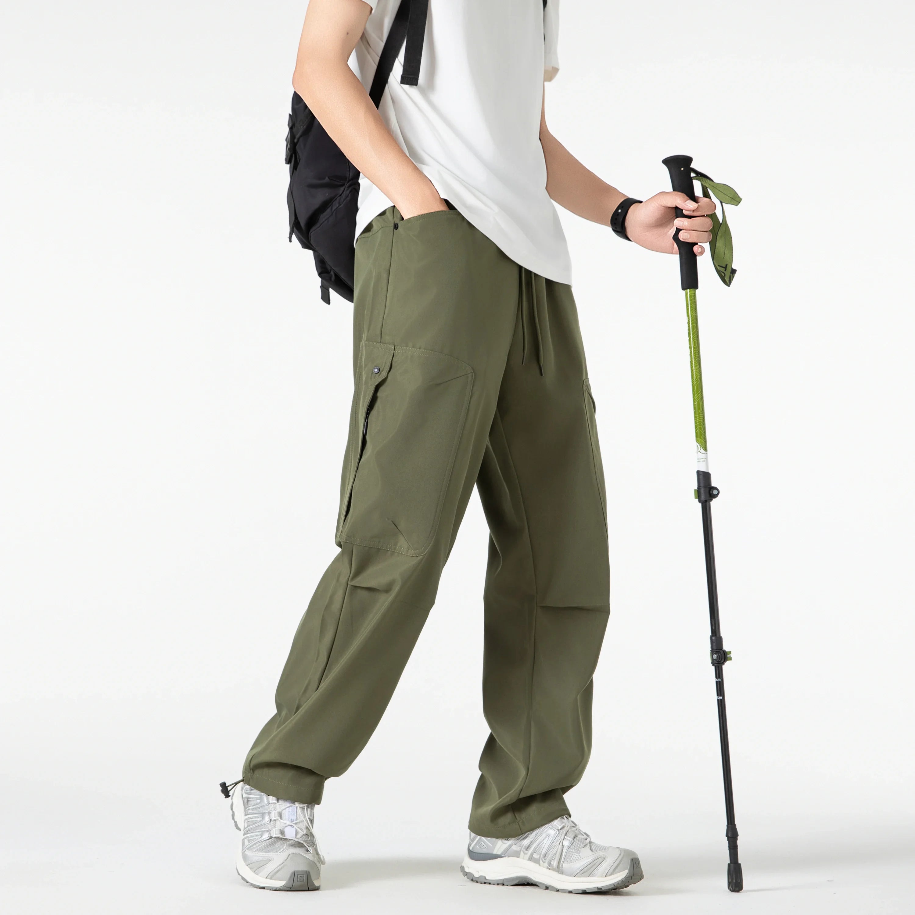 Outdoor Climbing Camping Hiking Trousers Casual Loose Cuffed Pants Men's Solid Color Long Pants Autumn Fashion Men Clothing