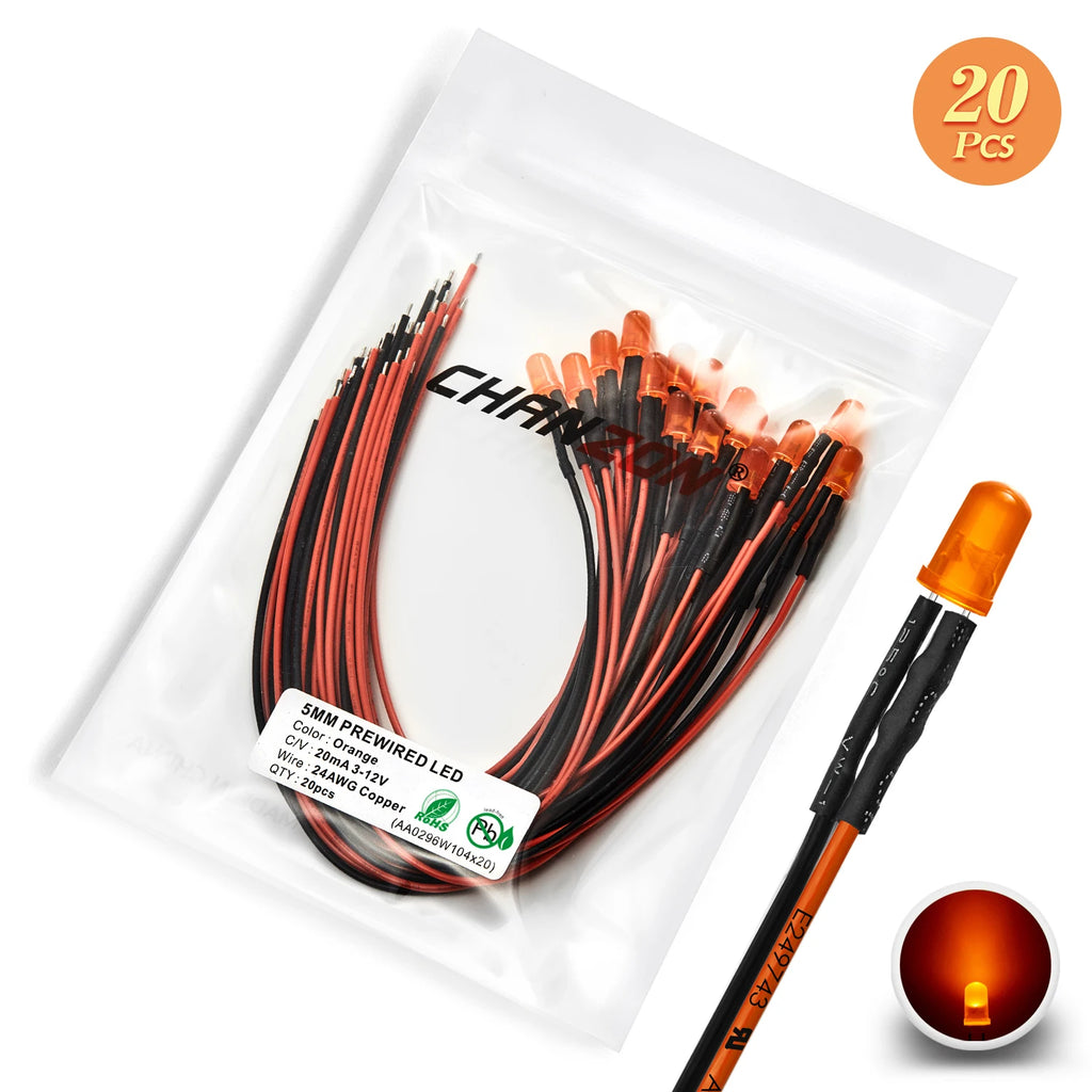 12V 5mm LED Diode Kit White Red Green Blue Yellow Orange Prewired 5 9 12 V Diffused Light Emitting Indicator Assortment Assorted