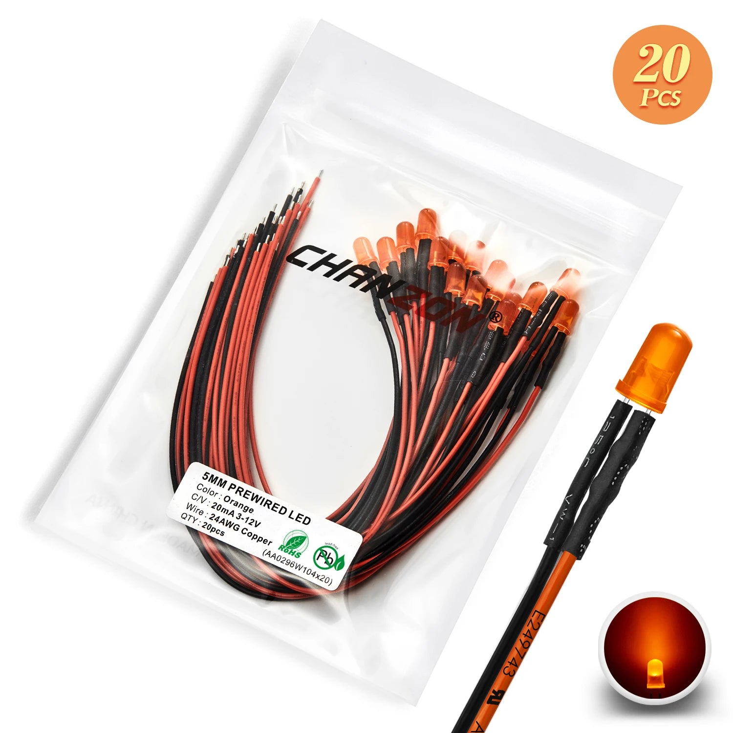 12V 5mm LED Diode Kit White Red Green Blue Yellow Orange Prewired 5 9 12 V Diffused Light Emitting Indicator Assortment Assorted