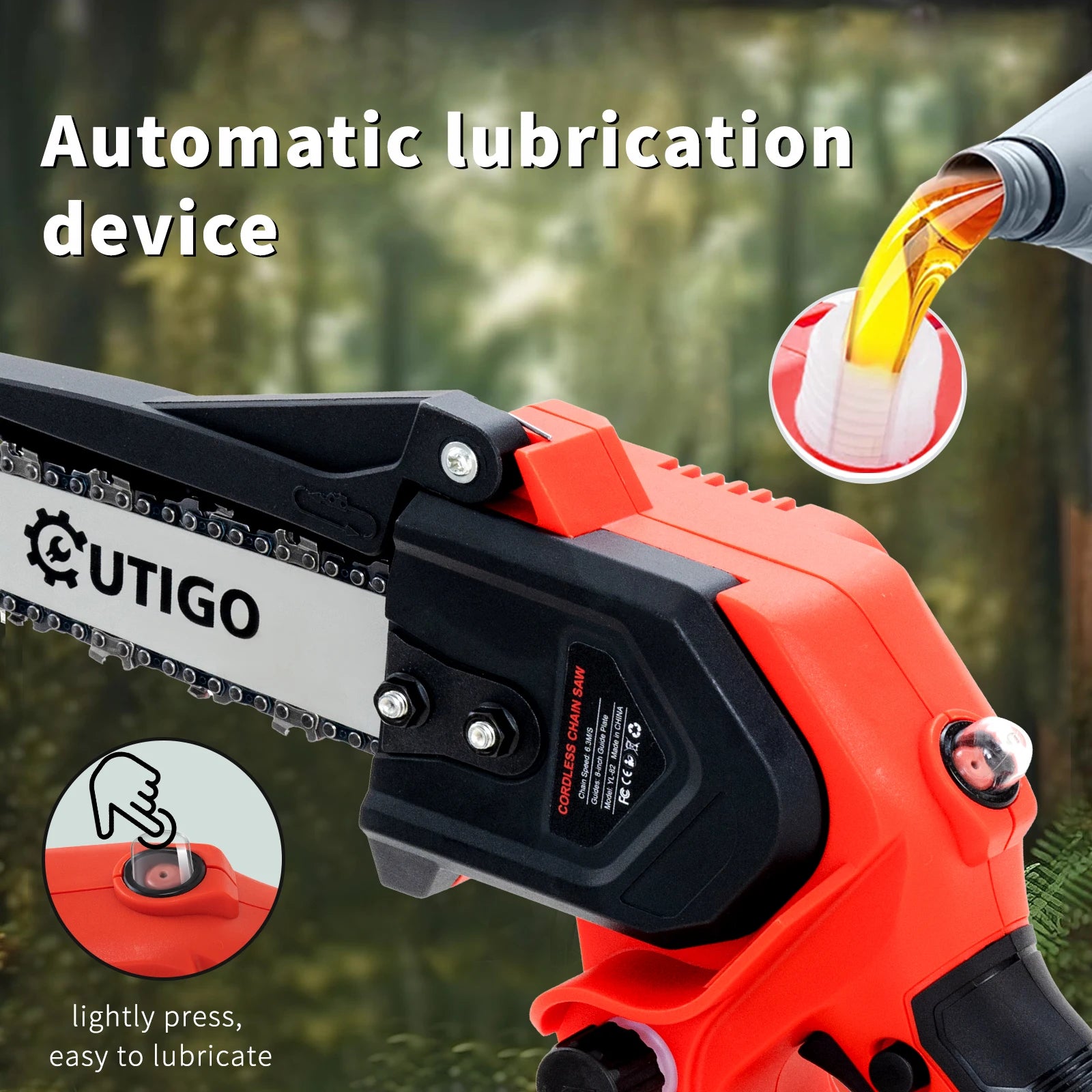 OUTIGO 8 inch brushless chainsaw with two 21v battery, portable  pruning chainsaw for garden and orchard cutting