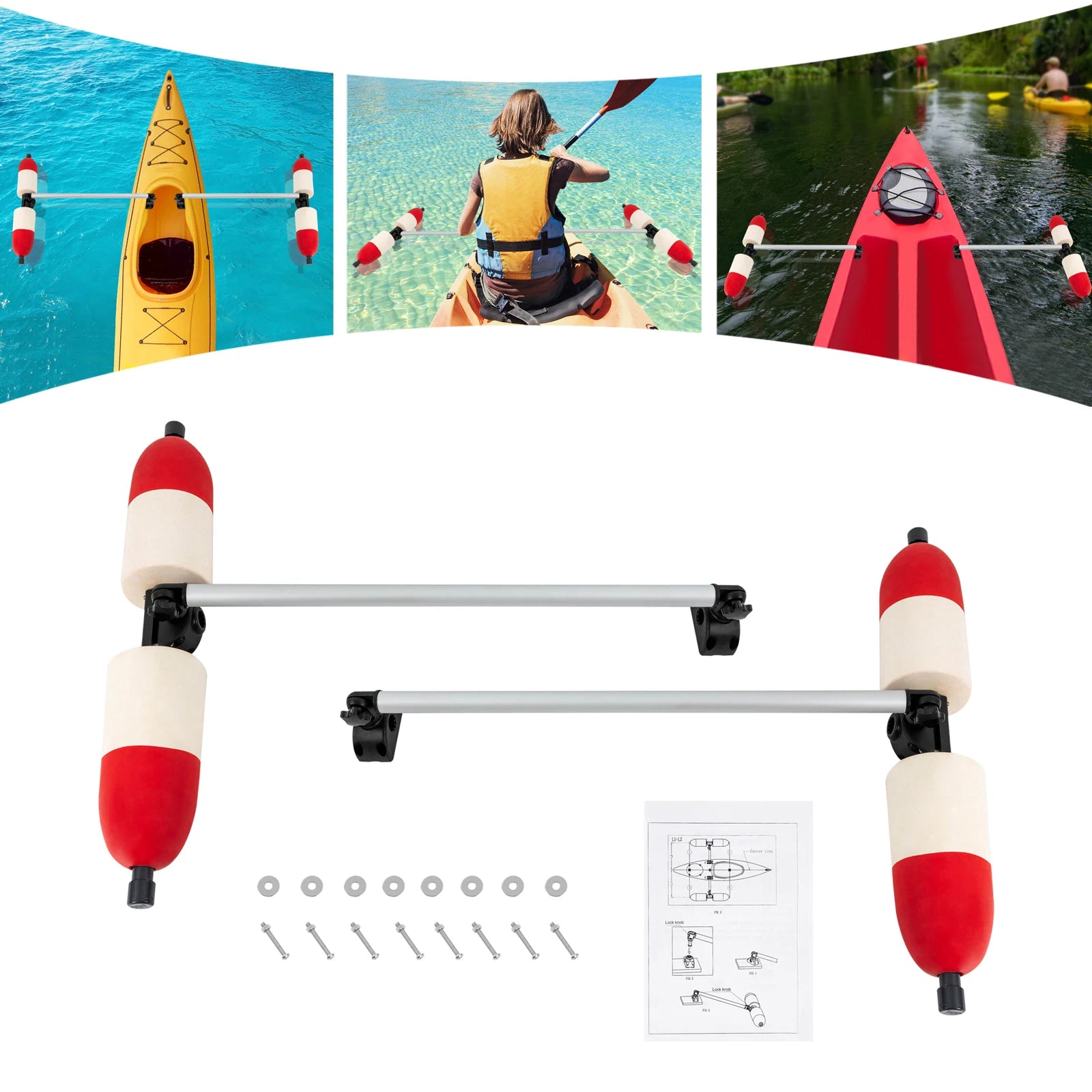 Marine Boat Kayak Red Durable Outrigger/Stabilizer System PVC and Aluminum for Most Kayaks and Canoes