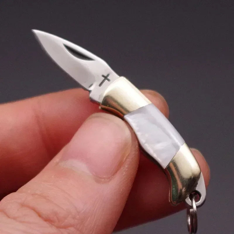 Stainless Steel Sharp Blade Mini Pocket  Knife Keychain Unpackage Portable Carry Fruit Paring Knife Brass Shell Handle