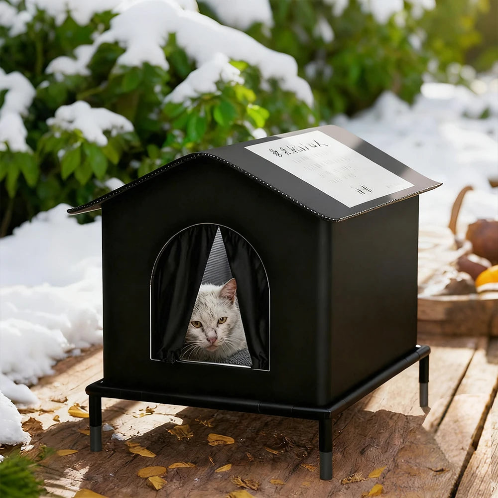Cat House for Outdoor Cats Weatherproof and Insulated Feral Cat House with Mat and Canopy Easy to Put Together Cat Shelter