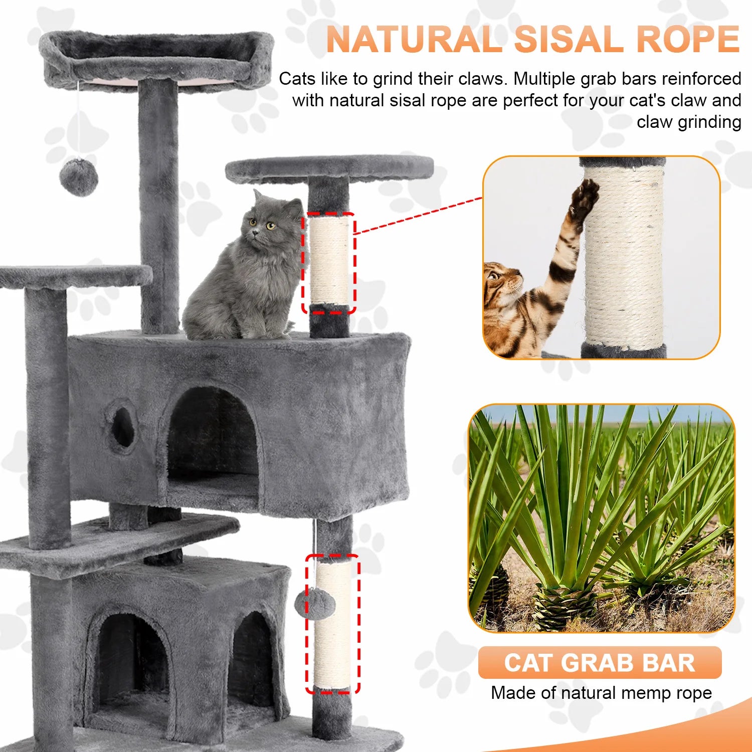 Cat Tree 54/70 Inch Cat with Sisal-Covered Scratching