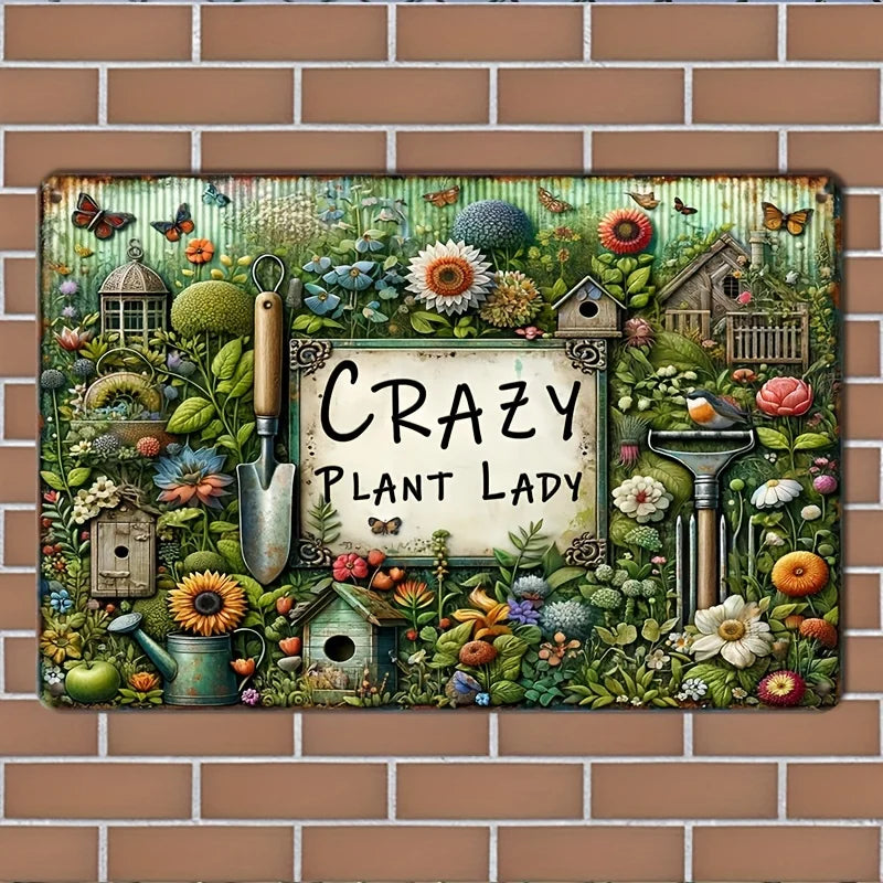 1pc Retro Metal Sign - Crazy Plant Lady Aluminum Wall Art for Home Decor, Garden, Cafe, Bar & Living Room Decoration