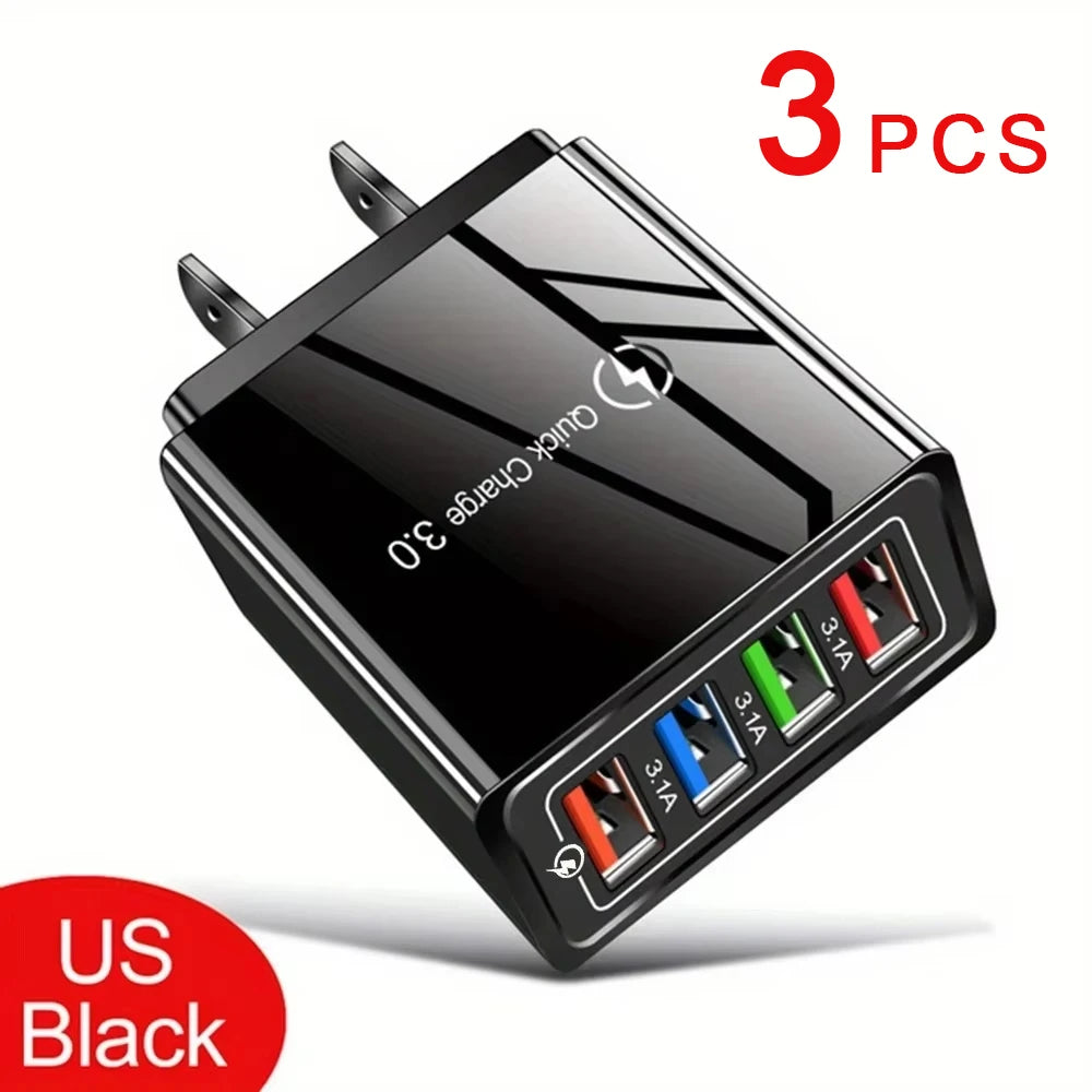 EU US Plug 3A USB Charger Multi Port 4 USB Quick Charge 3.0 For Phone Adapter Tablet Portable Wall Charger Fast Charger For Poco