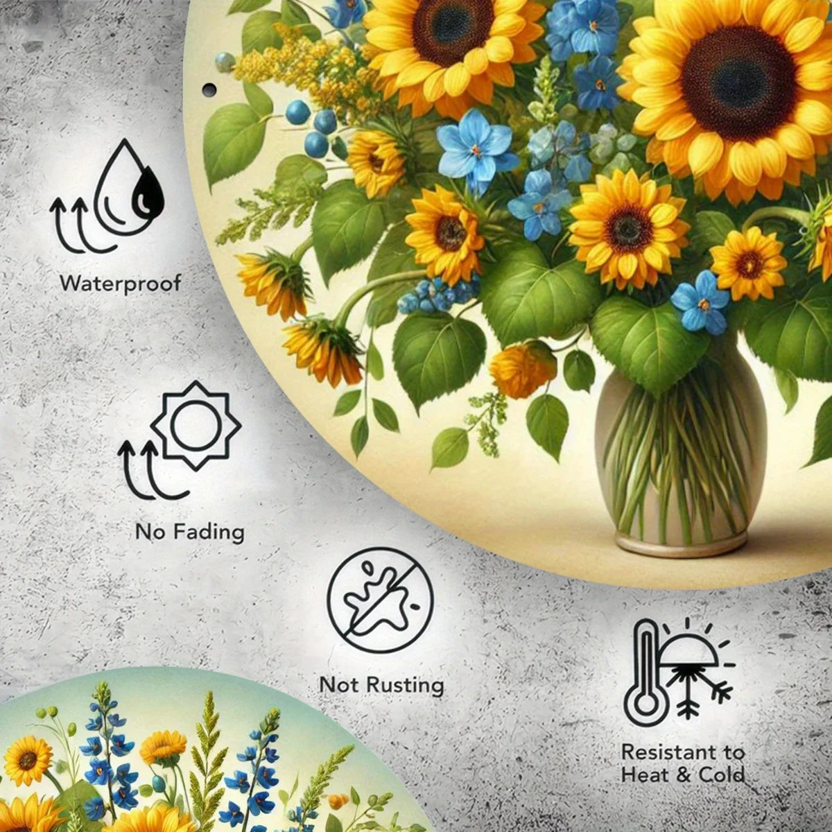 Summer Sunflower Metal Wall Decor - 7.8" Round High Definition 2D Print, Perfect for Home, Garden, or Gifts