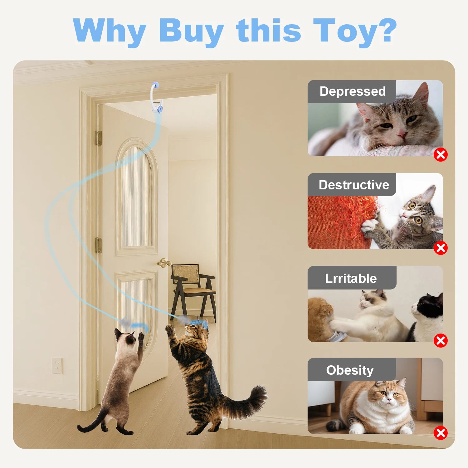 Cat Toys Electric Door Hangin Cat Toy Interactive Cat Toy USB Rechargeable Self Play Toy Retractable Kitten Toys