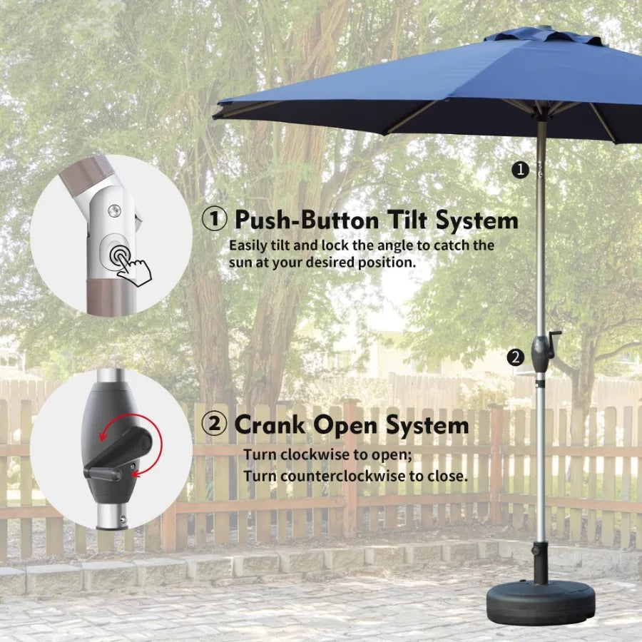 10FT Patio Umbrella Outdoor Table Umbrella with Push Button Tilt and Crank UV Protection Waterproof Market Sun Umbrella with 8