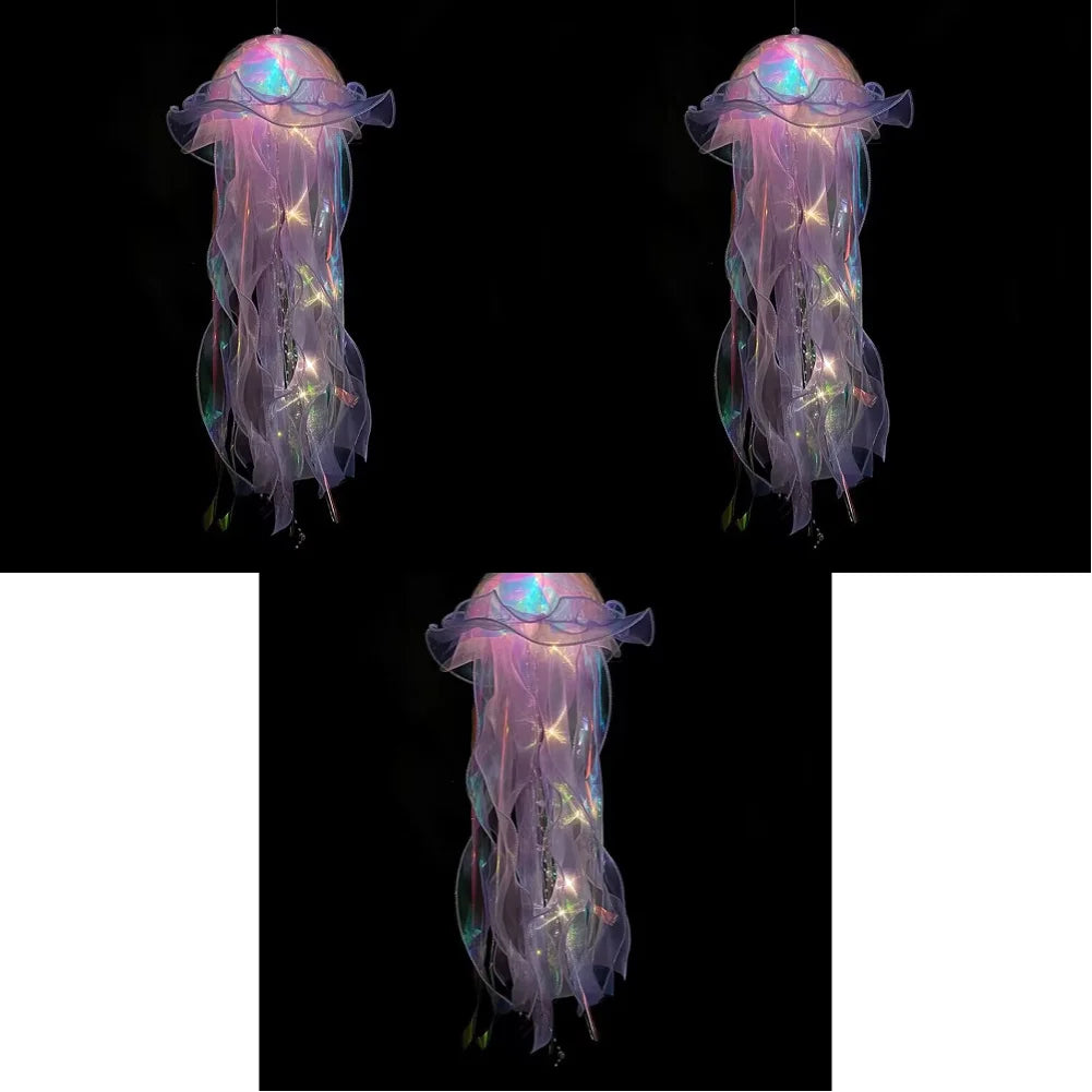 3-5PCS Jellyfish Atmosphere Night Light Button Battery Lantern with Ribbon&Bead