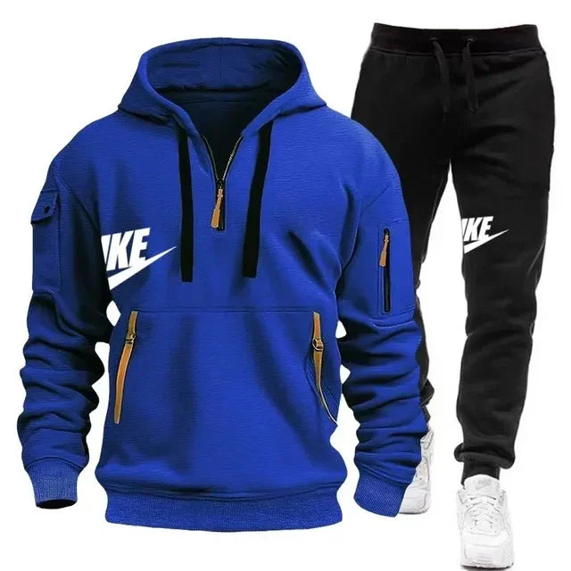 Fashionable outdoor men's casual sportswear set, new autumn and winter multi-pocket men's pullover hoodie + pants 2-piece set
