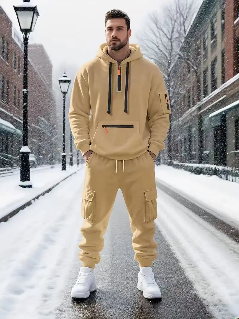 Men's Hooded Set Outdoor Workwear Casual Sweatshirt Set Comfortable Streetwear Fashion Men's Ensemble